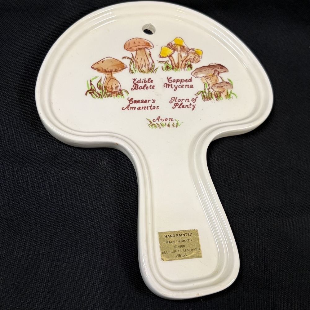 Avon Weiss 1980 Mushroom Spoon Rest Wall Hanging Ceramic Hand Painted Brazil